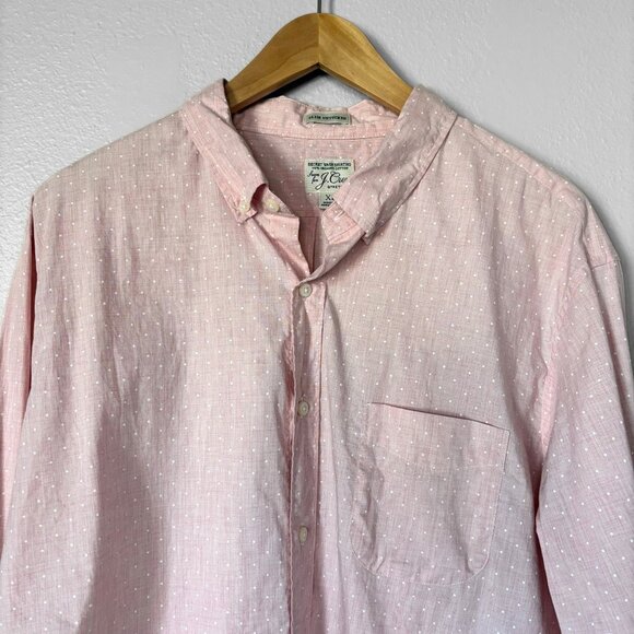 J.Crew Light Pink Polka Dot Organic Cotton Button Down Shirt Mens Size XL Preppy - Picture 2 of 12